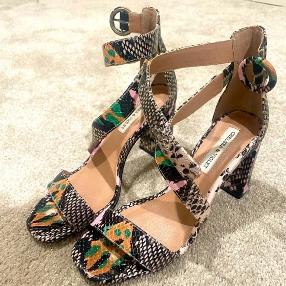 Chelsea and Violet Snake Print Block Heel